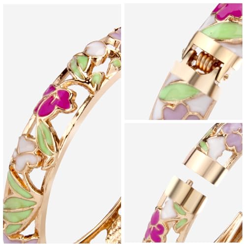 UJOY Cloisonne Bracelet Lotus Flower Plated Cuff Bangle Enameled Jewelry Bracelets Gift for Women Pack in Case 88B16 - color: 2 Pcs Set-White and Green