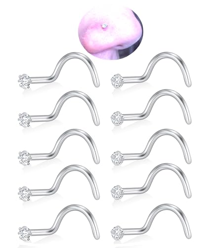 20G Nose Rings Studs for Women Corkscrew Sliver Nose Studs Hypoallergenic Nose Rings 316L Stainless Steel Nose Nostril Percing Jewely for Women Men Round Square CZ Imitation Diamond 1.5mm/2.0mm/2.5mm/3.0mm - style: 20G-screw-sliver-1.5mm