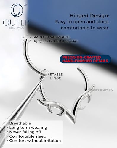 OUFER 16g Septum Rings, Blade Wings Septum Jewelry, V Shape Hinged Segment Clicker, Hypoallergenic Surgical Steel Nose Rings Hoops, Helix Daith Tragus Conch Piercing Jewelry for Women Men Silver/Gold - color: Silver