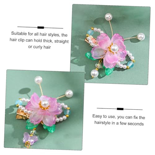 A Pair Wedding Hair Clips, Handmade Floral Design Crystal Hair Clips Pearl Barrettes, Rhinestones Flower Clips Pearl Headpieces Hair Pins Hair Accessories for Women Girls (Light Purple) - color: Light Purple