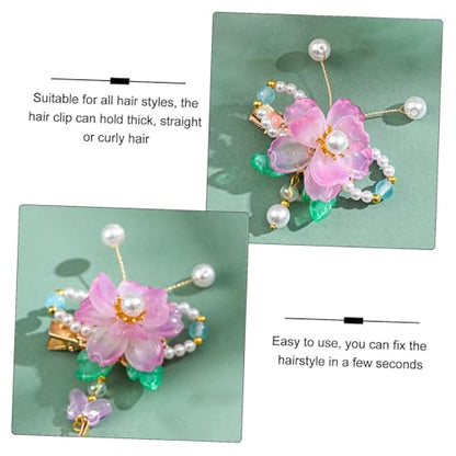 A Pair Wedding Hair Clips, Handmade Floral Design Crystal Hair Clips Pearl Barrettes, Rhinestones Flower Clips Pearl Headpieces Hair Pins Hair Accessories for Women Girls (Light Purple) - color: Light Purple