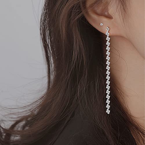 Luxval Rhinestone Earrings Dangling for Women Sparkly Silver Dangle Earrings Girls Long Chandelier Earrings Tassel Lightweight Ear Studs Cubic Zirconia Crystal Statement - color: Silver-Linear Drop Earrings