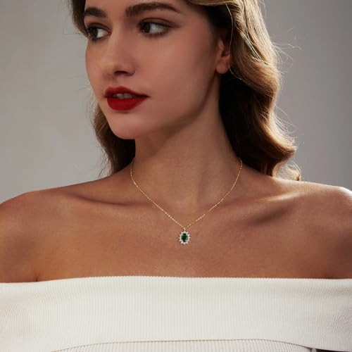 Luxval Diamond Pendant Gold Necklace for Women，Dainty 18k Gold Plated Choker Necklaces Simple Gold Jewelry Gifts for Women - color: Gold-Emerald Necklace