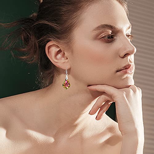 Unique Sparkly Multi-color Crystal Teardrop Dangle Drop Earrings Rainbow Crystal Geometry Earrings for Women Statement Chic Charm Jewelry Gifts - color: Rose Red