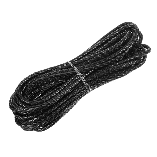 MECCANIXITY Braided Leather Cord, Round Leather Bolo Tie String Rope for Crafts, Jewelry Making, Necklace, Bracelets, 3mm x 5m, Black - color: Black, size: 3mm x 5m
