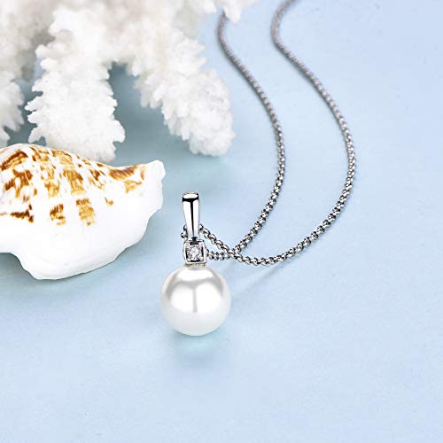 925 Sterling Silver Freshwater Cultured Pearl Pendant Necklace JO WISDOM Jewelry for Women,Girls - color: 11mm,white zirconia,round shape,simulated white pearl