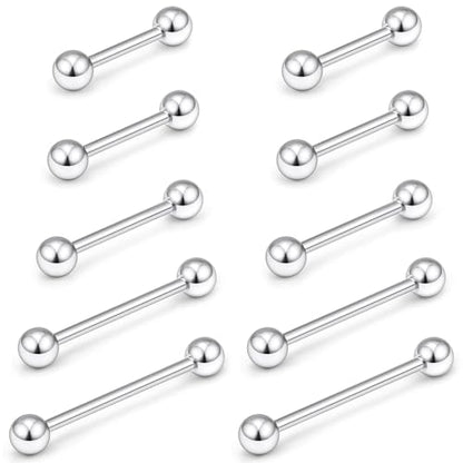 14G 16G Mix Size Tongue Rings Piercing Jewelry Stainless Surgical Steel Straight Barbell Nipple Tongue Ring Piercing Jewelry For Women Men 12MM 14MM 16MM 19MM 22MM Silver Black Gold - color: Silver, size: 16 Gauge-12MM/14MM/16MM/19MM/22MM