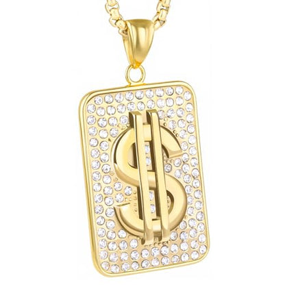 Stainless Steel Gothic Y2K Punk Rock Emo Biker Pendant Necklace | Cosplay Vintage Viking Alt Edgy Fashion Charm Necklace Jewelry for Men Women Active Daily Wear - style: Dollar Rhinestone