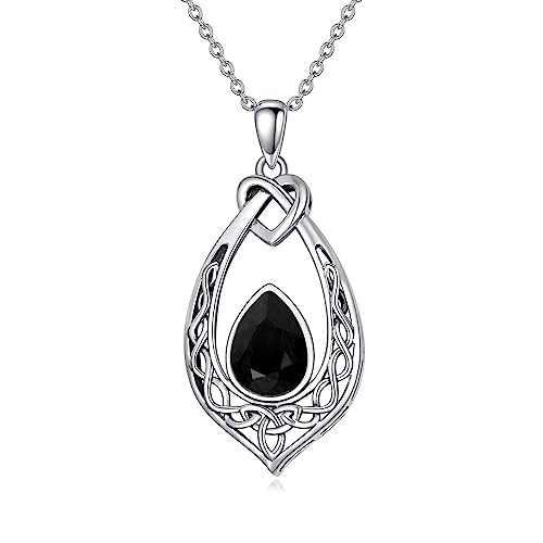 AOBOCO Celtic Knot Necklace 925 Sterling Silver Oxidized Vintage Love Knot Pendant Necklace with Simulated Birthstone Crystal, Birthday Christmas Jewellery Gifts for Women - color: Jet Black
