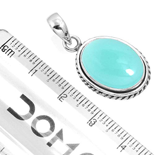 Chunky Natural Gemstone Pendant Necklace For Women Onyx, Turquoise, Amber, Garnet Oval Boho Genuine 925 Sterling Silver Handmade Jewelry - color: Aqua Chalcedony