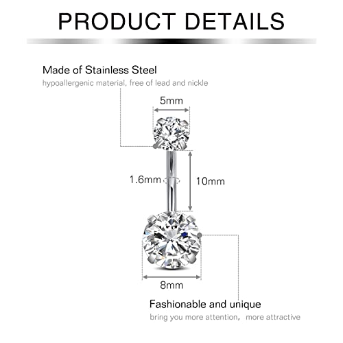 Incaton 14G Cute Heart Stainless Steel Belly Button Rings Belly Piercing Jewelry Diamond Belly Rings for Women Navel Piercing Jewelry - color: 5pcs Silver 2