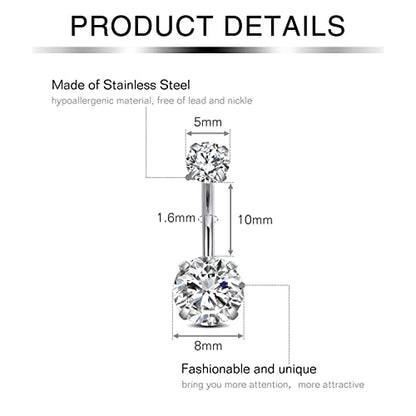 Incaton 14G Cute Heart Stainless Steel Belly Button Rings Belly Piercing Jewelry Diamond Belly Rings for Women Navel Piercing Jewelry - color: 5pcs Silver 2