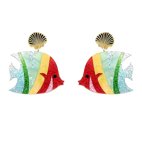 Cute Acrylic Tropical Fish Earrings Creative Parrot Hornbill Drop Dangle Earrings Stylish Animal Statement Earrings Daily Wear Jewelry for Women - color: Colorful Fish
