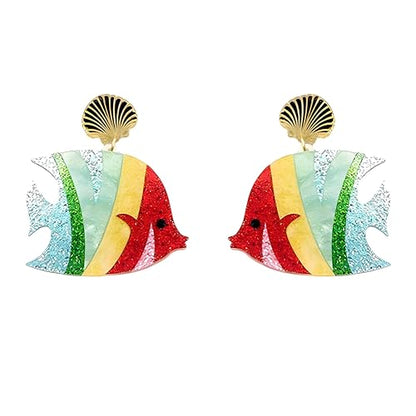 Cute Acrylic Tropical Fish Earrings Creative Parrot Hornbill Drop Dangle Earrings Stylish Animal Statement Earrings Daily Wear Jewelry for Women - color: Colorful Fish