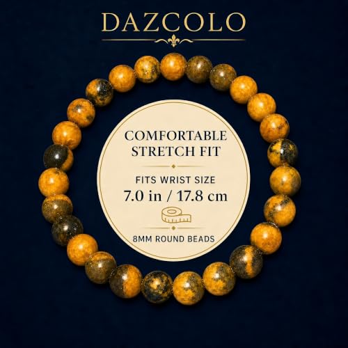 8mm Natural Crystal Stretch Bracelet | Handmade Round Stone Bead Bracelet, Runs Large, Meditation Yoga Gift for Women & Men - color: Bumblebee Jasper