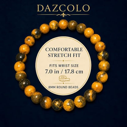 8mm Natural Crystal Stretch Bracelet | Handmade Round Stone Bead Bracelet, Runs Large, Meditation Yoga Gift for Women & Men - color: Bumblebee Jasper