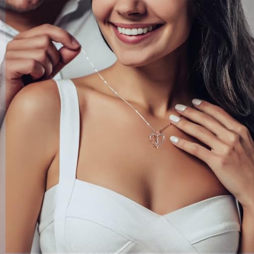 Iefil Rose Heart Initial Necklace, Anniversary Birthday Gifts for Women | Gift Box Packaging, 925 Sterling Silver, Jewelry Gift for Her Wife Mom Girlfriend, Initial A-Z, 19+2inches - color: IEFIL Jewelry Box, style: P