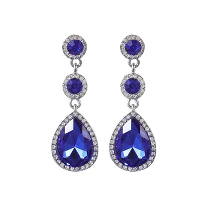 YINLI Elegant Wedding Bridal Crystal Tear Drop Dangle Earrings for Women - color: Blue,Silver