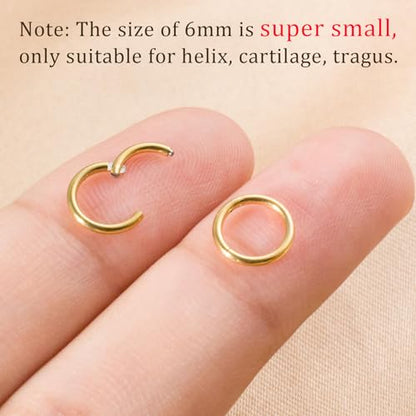 Small Gold Hoop Earrings, Lightweight 14K Gold Plated Huggie Hoop Earrings for Cartilage Helix Tragus, Hypoallergenic Earrings for Women Men, Tiny Thin Hoops Surgical Steel Endless Hoops Earrings 6-10 mm - color: 6mm Hoop Gold-18g