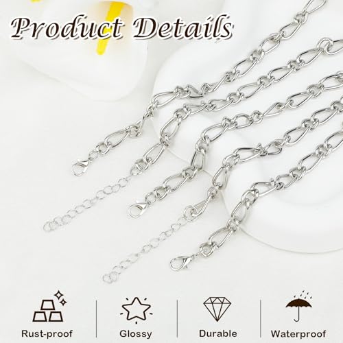 Sumalon 20 Pcs 18K Silver Plated Bracelet Chain Kit, Paperclip Alloy Link Fit Clip with Lock, Bracelet Charm for Women DIY Jewelry Making (Silver)