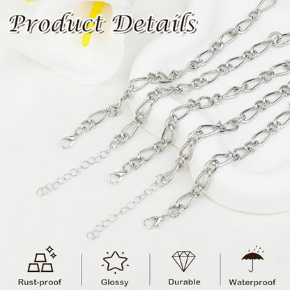 Sumalon 20 Pcs 18K Silver Plated Bracelet Chain Kit, Paperclip Alloy Link Fit Clip with Lock, Bracelet Charm for Women DIY Jewelry Making (Silver)
