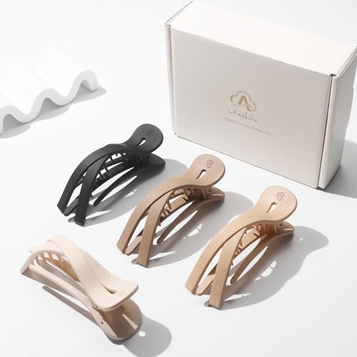 Large Flat Hair Clips for Women, French Flat Claw Clips for Medium Thick Hair | Strong Hold Hair Clips for Styling, Driving, Daily Wear | Beige, Light Dark Khaki, Black - 4Pcs - color: Black, Dark Khaki, Light Khaki, Beige