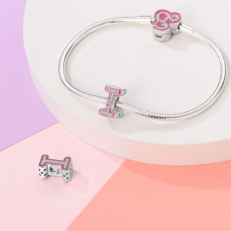925 Sterling Silver Letter Charms Fits Pandora Bracelets Alphabet AZ Bead Charm for Bracelets Necklace with 5A Cubic Zirconia for Women Birthday Ceremony DIY Jewelry Gift - style: I