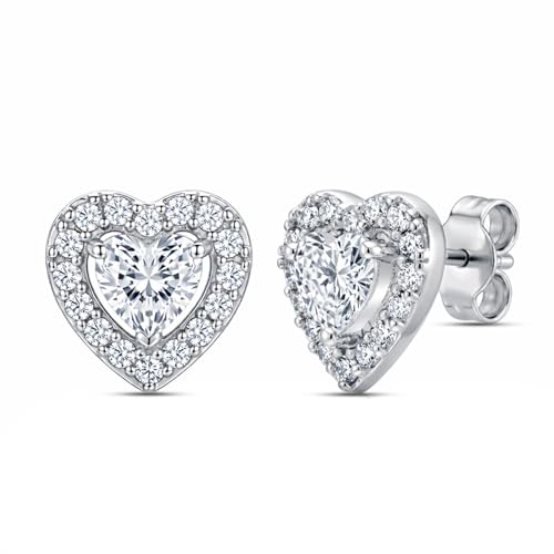 LeCalla 925 Sterling Silver CZ Stud Earrings for Women | Cubic Zirconia Halo & Heart Stud Earring | Rhodium-Plated Silver Jewelry for Her Mom Wife - color: Heart Shaped Studs