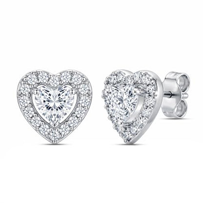 LeCalla 925 Sterling Silver CZ Stud Earrings for Women | Cubic Zirconia Halo & Heart Stud Earring | Rhodium-Plated Silver Jewelry for Her Mom Wife - color: Heart Shaped Studs