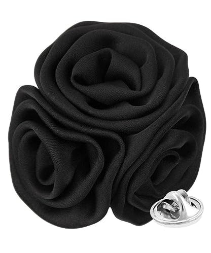 Premium Trio Cluster Flower Lapel Pin - Formal Boutonniere for Men, Flower Brooch Pin - color: Black