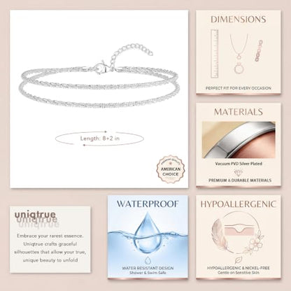Dainty Layered Ankle Bracelets for Women Waterproof, 14K Gold/Silver Plated Anklets Beaded Satellite Chain Ankle Bracelet Set Trendy Beach Summer Fashion Jewelry Gift - style: Style 2-Silver
