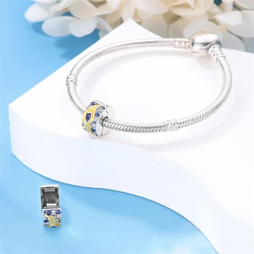 925 Sterling Silver Stopper Clip Charms for Bracelet Necklace Spacer Beads with 5A Cubic Zirconia Mother's Day Christmas DIY Gift for Women(2PCS) - style: Golden Feather
