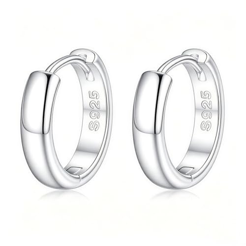 925 Sterling Silver Huggie Hoop Earrings | Silver Huggie Hoop Earrings Hypoallergenic 12/14mm Cartilage Small Hoops for Women Sensitive Ears - color: M