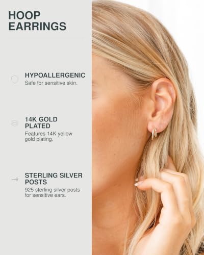 PAVOI 14K Gold Plated Multi Huggie Hoop Earrings for Women - 925 Sterling Silver Posts Triple Split Hoop Gold Earrings for Women - Trendy Fashion Jewelry - style: Double