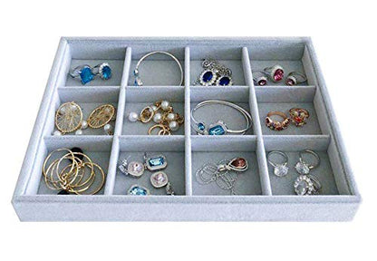 Grey Velvet Stackable Organizer Premium Grade Fabric Soft Protection for Jewelry Collection Removable Rearrangeable 12-Grid Drawer Divider Small Space Storage Ring Necklace Earring - size: 12-Grid