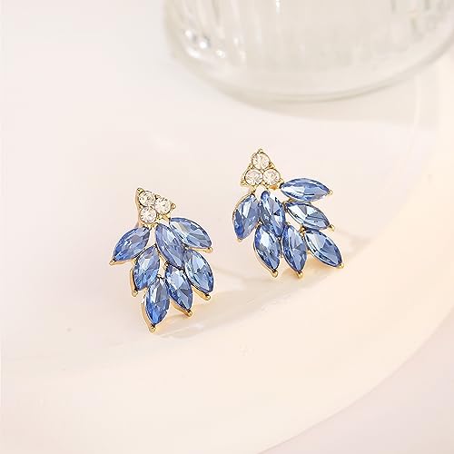 Rhinestone Stud Earrings for Women Small Dainty Crystal Cluster Drop Earrings for Girls Cute Costume Jewelry for Bridal Wedding Party Gift - color: Light Blue