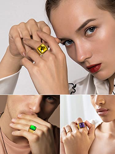 KeyStyle Square Gemstone Signet Rings for Men, Personalized Stainless Steel Pinky Ring with Black Onxy Blue Topaz Birthstone Statement Ring - color: Gold - Custom Stone - 15mm