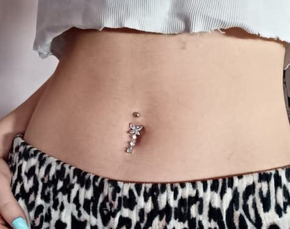 MODRSA Gold Belly Button Ring Dangle Belly Rings Silver Pink Dangling Dangly Belly Button Piercing Hypoallergenic Surgical Steel Opal Butterfly Navel Rings for Women Cute Dainty Navel Jewelry - color: A41-3pcs dangle- silver