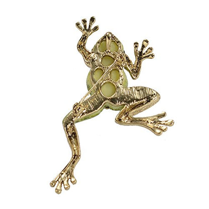 Vintage Gold Tone Crystal Green Enamel Frog Brooch Pin Lucky Symbol Animal Pin