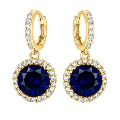 14K Gold Plated Hoop Dangle Earrings for Women, Hypoallergenic Colorful Cubic Zirconia Drop Earrings, Lightweight Huggie Earrings for Women - color: Gold/Sapphire Blue