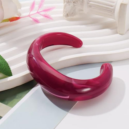 Firstmeet Chunky Bold Open Cuff Acrylic Bangle - Oversized Wrist Statement Bracelet for Edgy Style - color: Rose Wine