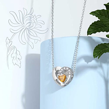 SEVENWELL Jan-Dec Birthstone Charms for Pandora Bracelets, Heart Charm | Fits Most European Charm Bracelets, Sparkling Heart CZ, Birth Flower Engraved, Gift Ready, Nickel-Free - color: November Birthstone Charm
