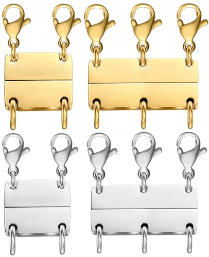 Dailyacc Layering Magnetic Necklace Clasp,18 K Gold and Silver Separator for Stackable Necklaces - color: 4PCS - Gold Silver