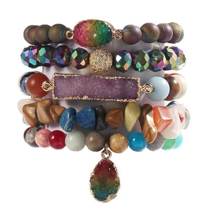 Yomisa 5PCS 6PCS Natural Boho Beaded Bracelets/Bangle for Women Men,Healing Turquoise Jasper Agate Crystal Gemstone Stone Chakra Multilayer Wrap Bohemian Handmade Jewelry Beads Stretch Bracelet Set - color: 5PCS-Colorful