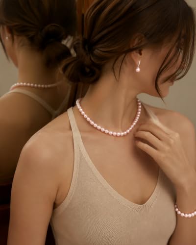 Pearl Necklaces for Women,Pearl Necklaces Earrings Bracelet Jewelry Set | Pearl Jewelry Set for Women, Mother's Day,Christmas,Graduation,Wedding,Anniversary,Birthday Gifts for Women