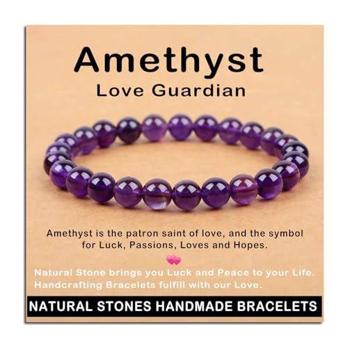 AD Beads Handmade Gemstone Stretch Elastic Bracelet Crystal Healing Reiki Nature's Beauty and Spiritual Essence Unisex (8mm, Amethyst (Love Guardian)) - color: Amethyst (Love Guardian), size: 8mm