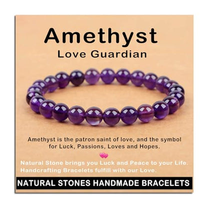 AD Beads Handmade Gemstone Stretch Elastic Bracelet Crystal Healing Reiki Nature's Beauty and Spiritual Essence Unisex (8mm, Amethyst (Love Guardian)) - color: Amethyst (Love Guardian), size: 8mm
