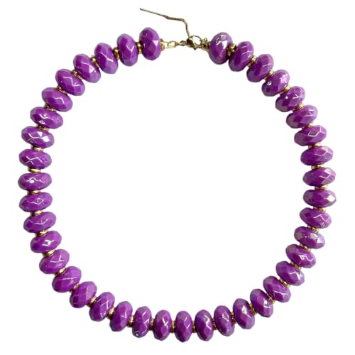 Colorful Chunky Acrylic Beaded Choker Necklaces for Women | Multicolor Faceted Beads, Sturdy Metal Chain, Adjustable Detachable, Lightweight, Summer Boho, Sparkly Statement Jewelry Gift - color: Purple
