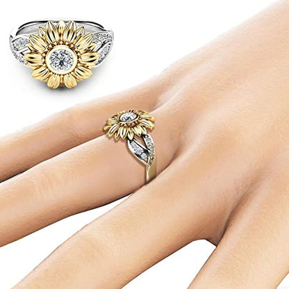 925 Sterling Silver Spinner Ring Meditation Ring Band Wide Hammered Worry Band - color: Sunflower