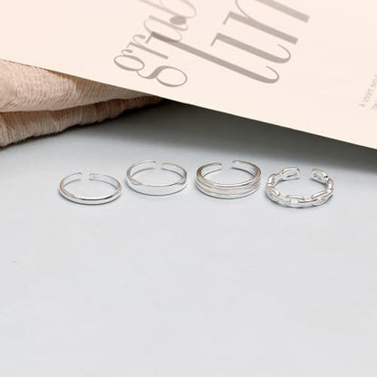 LeCalla 925 Sterling Silver Minimalist Toe Rings Set Simple Open Adjustable Toe-Rings for Women - color: 06. Quartet (4 PCS)